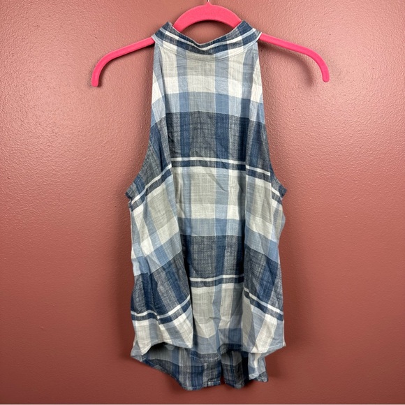 cloth & stone Tops - Cloth & Stone cotton blend blue plaid halter top buttons down back size small